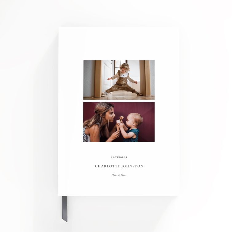 Personalised notebook design with two photos, ideal for weddings, funerals, or photo gifts from Utterly Printable.