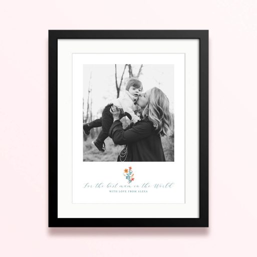 Framed and mounted photo print with one black and white photo.