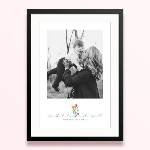 Framed and mounted photo print with one black and white photo.