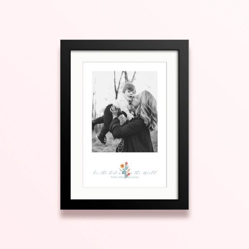 Framed and mounted photo print with one black and white photo.