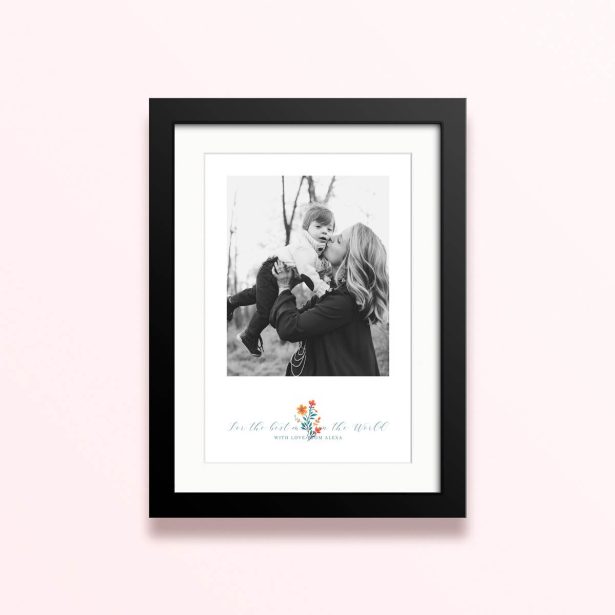 Framed and mounted photo print with one black and white photo.