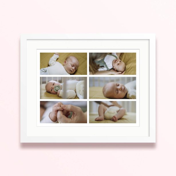 six moments framed mounted photo print neutral baby theme 400x300 landscape white - Six Moments