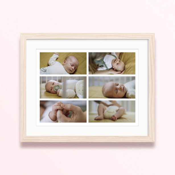 six moments framed mounted photo print neutral baby theme 400x300 landscape wood - Six Moments