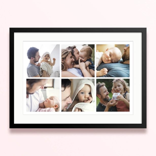 Framed and mounted photo print with six placeholder images for personalised design.
