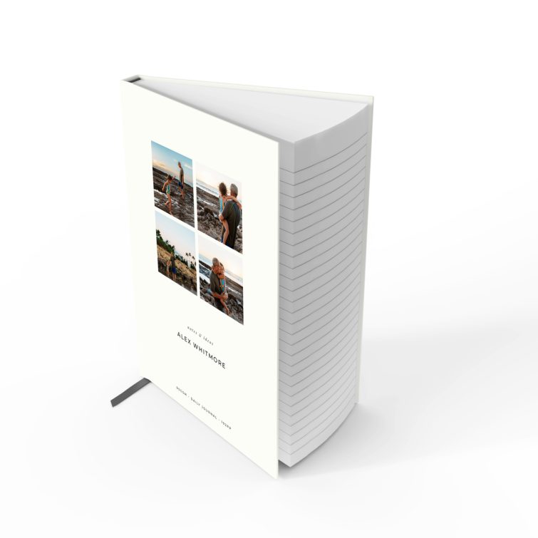 Personalised portrait notebook design with four photos on the cover by Utterly Printable for creating unique gifts.