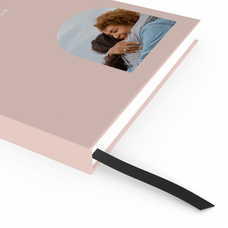 Customised pastel pink notebook cover design with one photo placeholder for personalised stationary products by Utterly Printable.