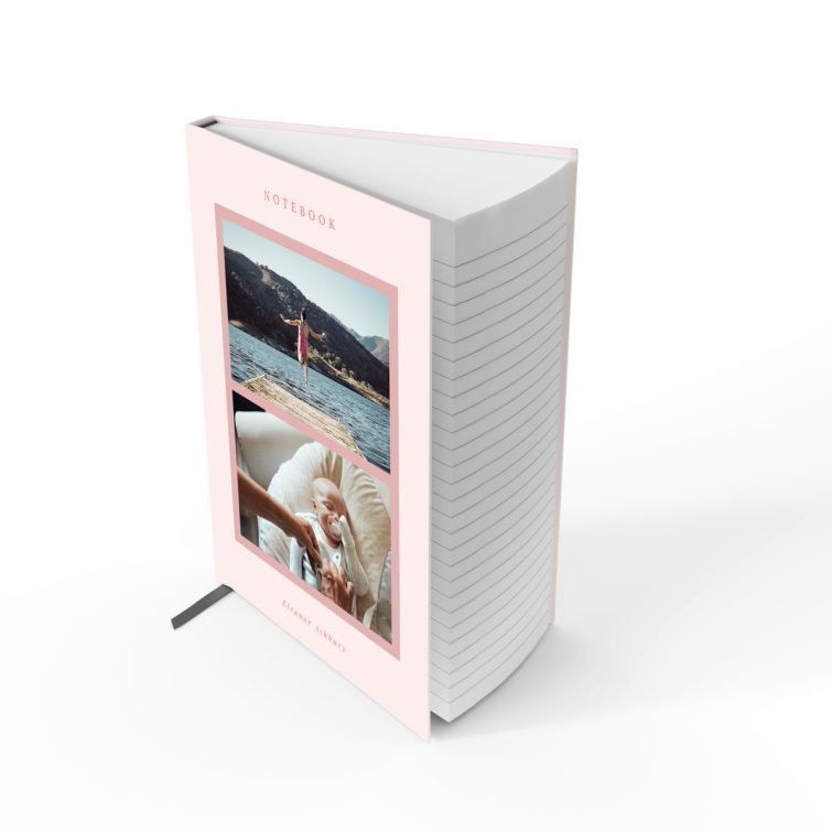 Customisable notebook design with two photos on the front cover by Utterly Printable.