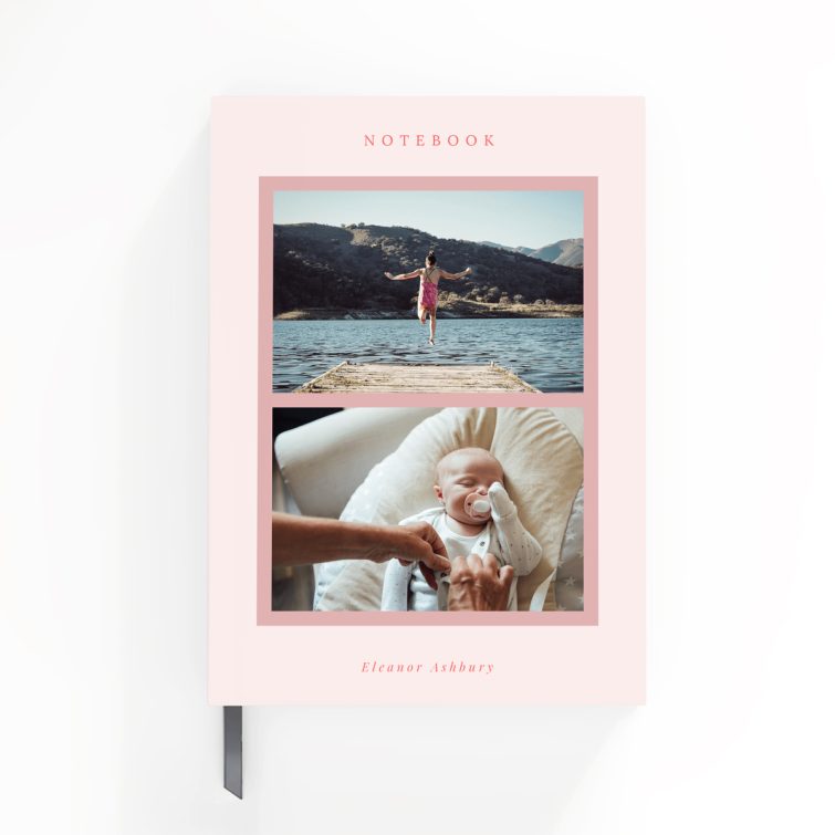 Customisable notebook design with two photos on the front cover by Utterly Printable.