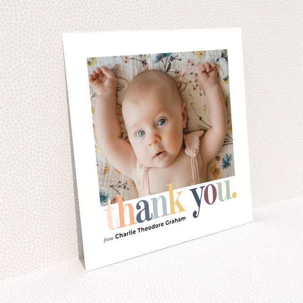 Baby thank you card with one photo and colourful thank you text design
