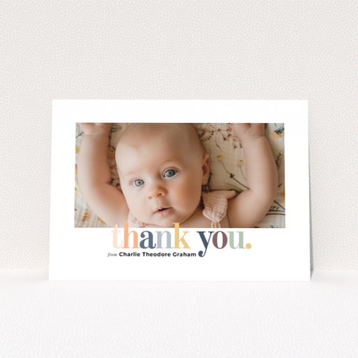 Baby thank you card with one photo and colourful thank you text design
