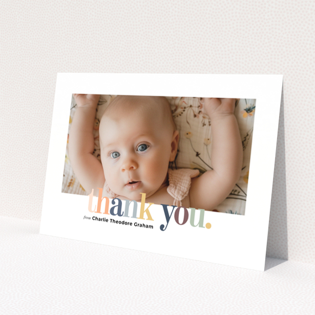 Baby thank you card with one photo and colourful thank you text design