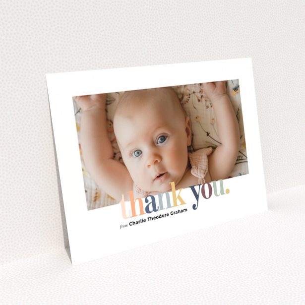 Baby thank you card with one photo and colourful thank you text design