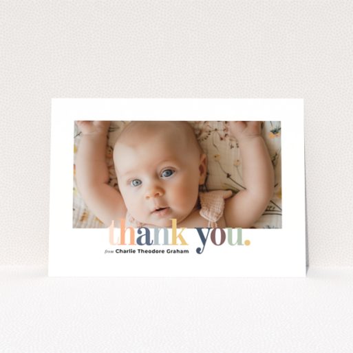 Baby thank you card with one photo and colourful thank you text design
