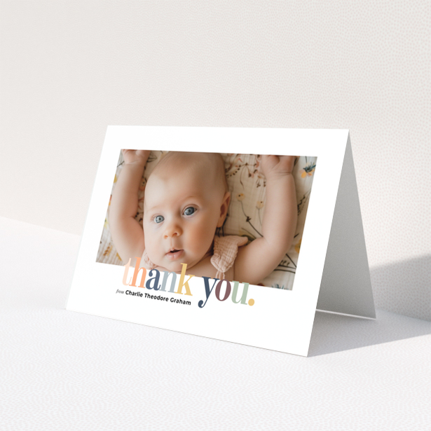 Baby thank you card with one photo and colourful thank you text design