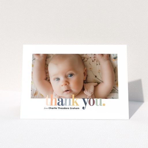 Baby thank you card with one photo and colourful thank you text design