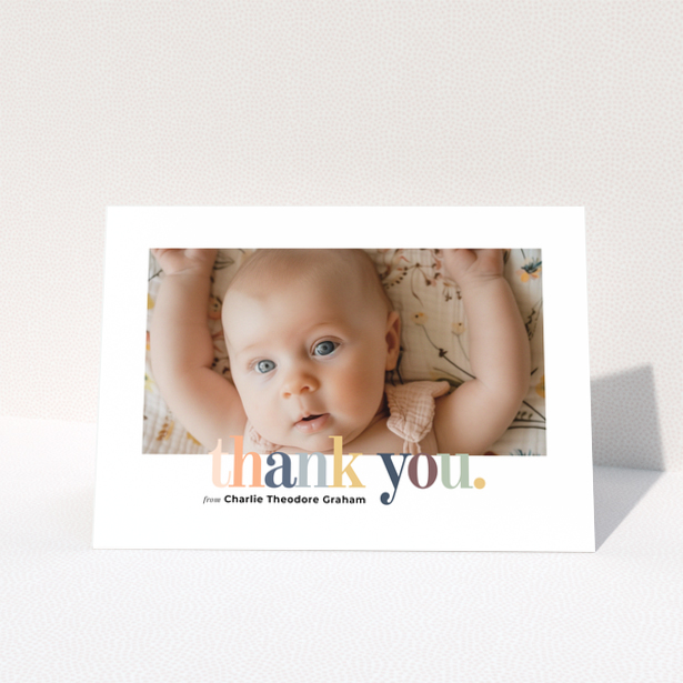 Baby thank you card with one photo and colourful thank you text design
