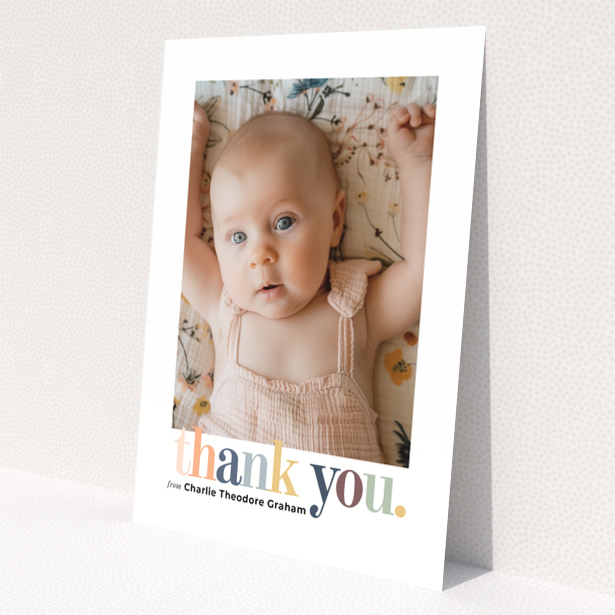 Baby thank you card with one photo and colourful thank you text design