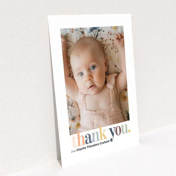 Baby thank you card with one photo and colourful thank you text design