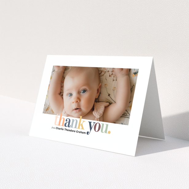 Baby thank you card with one photo and colourful thank you text design