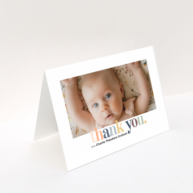 Baby thank you card with one photo and colourful thank you text design