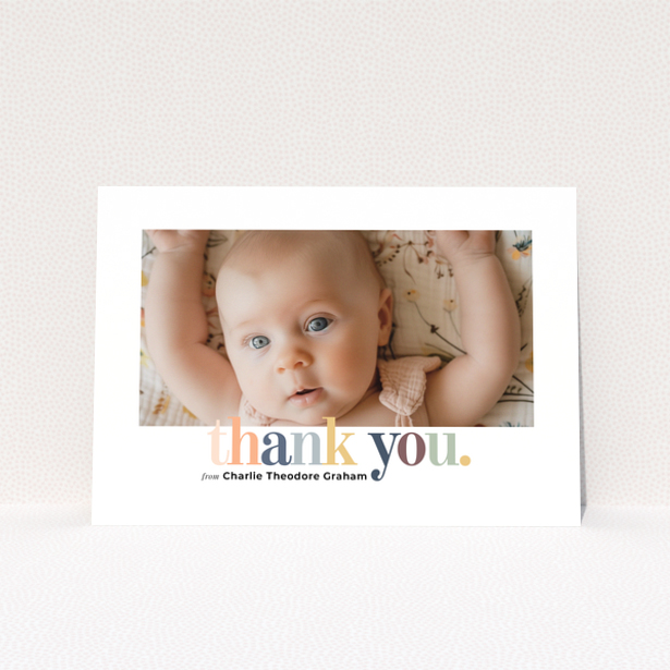 Baby thank you card with one photo and colourful thank you text design