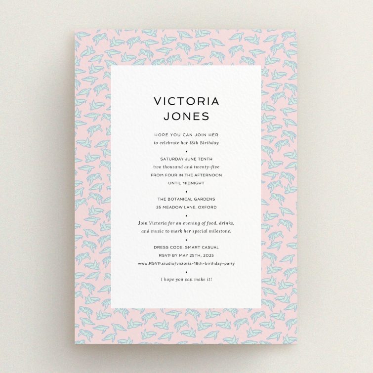 18th Birthday Invitation with abstract floral background design, no photos included.