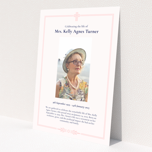 Funeral announcement design featuring one photo.