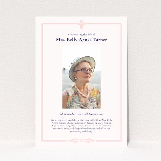 Funeral announcement design featuring one photo.