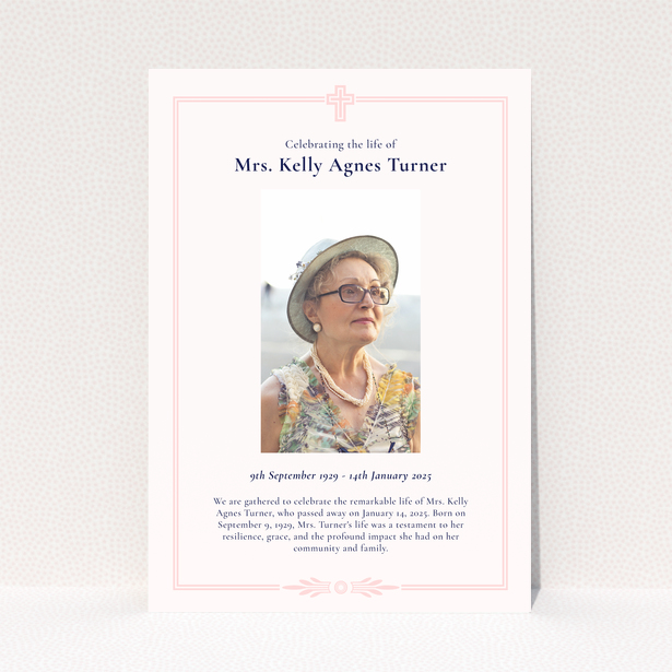 Funeral announcement design featuring one photo.