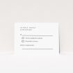 RSVP card with minimalist black and white design, featuring script typeface for formal festivity and clarity, offering modern yet timeless wedding stationery from the Soho Script suite This is a view of the front