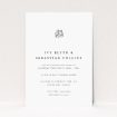 Soho Script wedding invitation with minimalist black and white design featuring elegant script typeface and illustrated birds symbolizing companionship and unity This is a view of the front