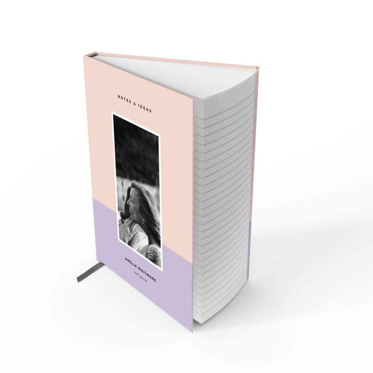 Elegant personalised notebook cover design with one photo, suitable for journaling or note-taking.