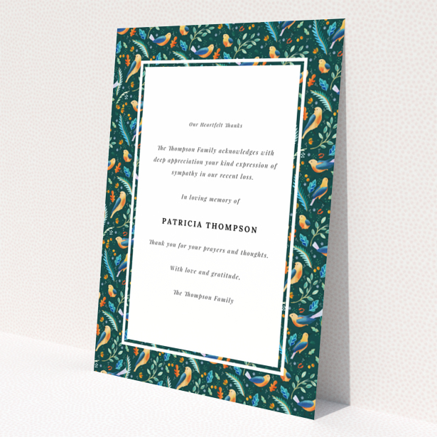 Floral funeral thank you card with one photo and appreciation message