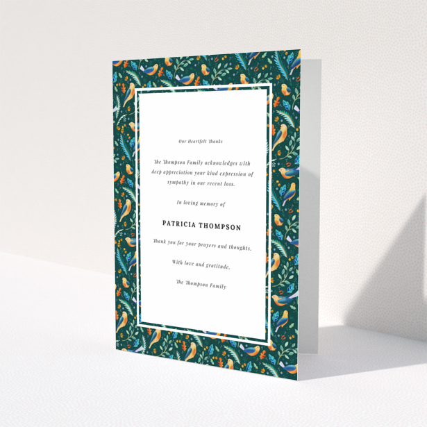 Floral funeral thank you card with one photo and appreciation message