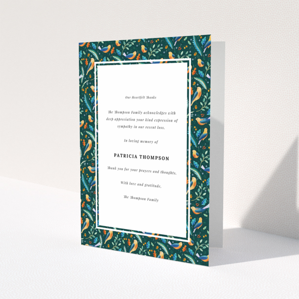 Floral funeral thank you card with one photo and appreciation message