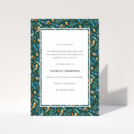 Floral funeral thank you card with one photo and appreciation message