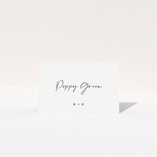Wedding place card template featuring sophisticated soirée design. This is a view of the front
