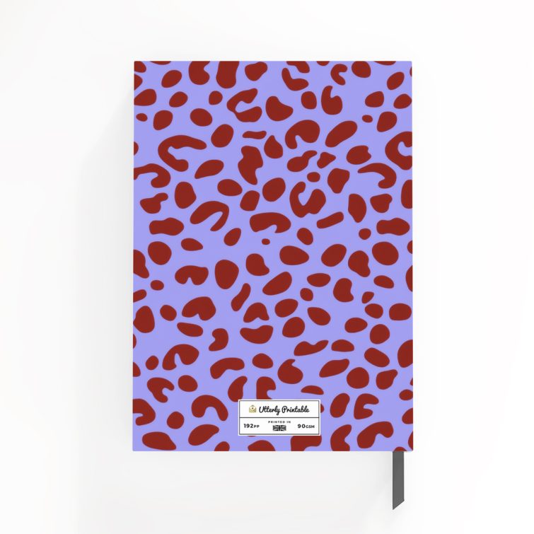 Colourful animal print notebook cover design with one photo placeholder featuring dummy content on the back.