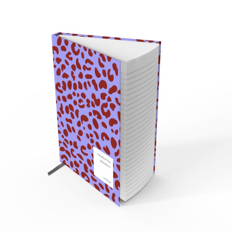 Colourful animal print notebook cover design with one photo placeholder featuring dummy content on the back.