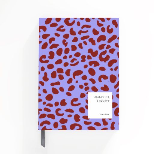 Colourful animal print notebook cover design with one photo placeholder featuring dummy content on the back.