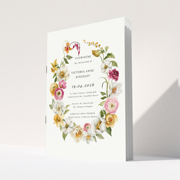 Christening order of service program back page with minimalist design titled Portrait