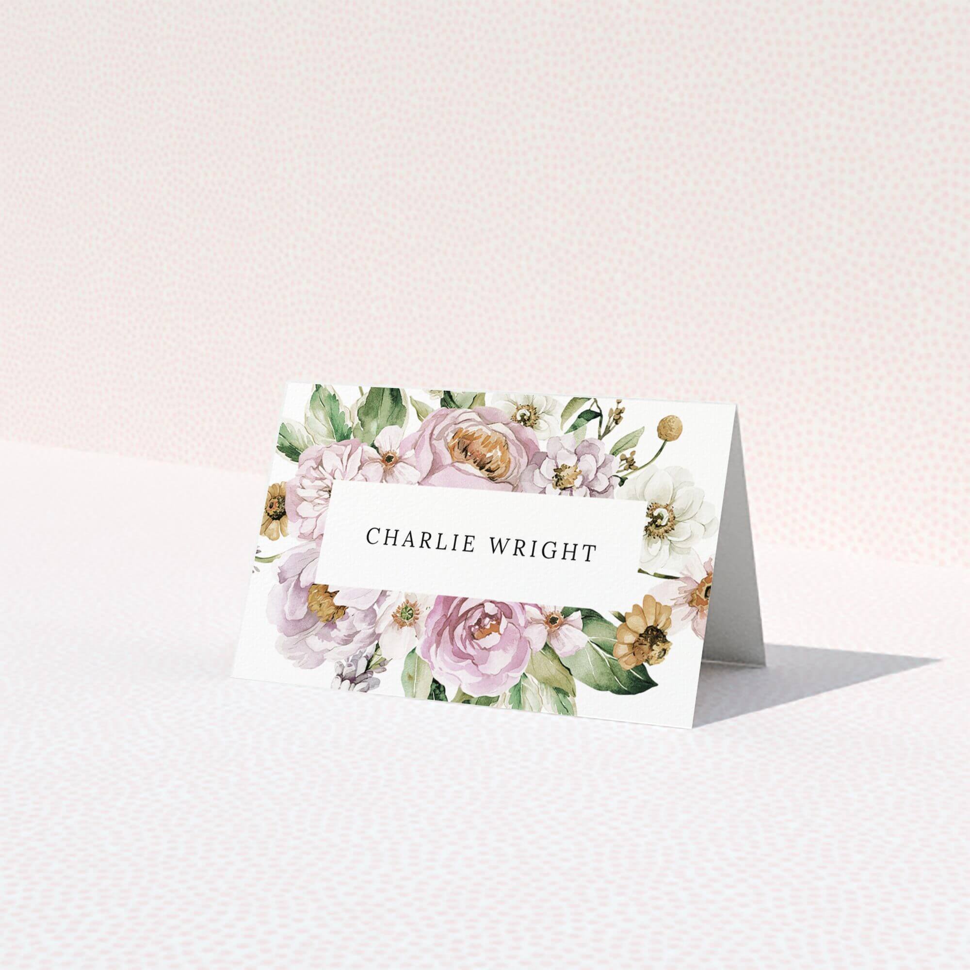 Floral table place card design with pastel flowers for weddings