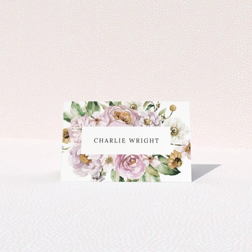 Floral table place card design with pastel flowers for weddings