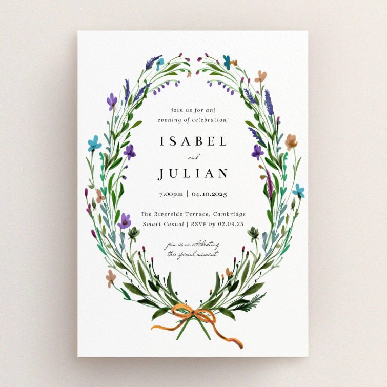 Floral engagement party invitations design with text layout and no photos included.