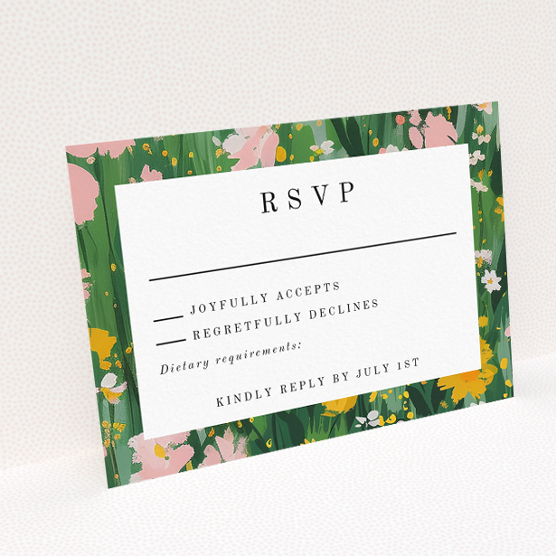 Springfield Wildflower RSVP Cards - Vibrant Spring Meadow Wedding Response Cards. This image shows the front and back sides together