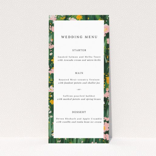 Springfield Wildflower Wedding Menu - embracing the beauty of spring with lush greenery and cheerful wildflowers. This is a view of the front