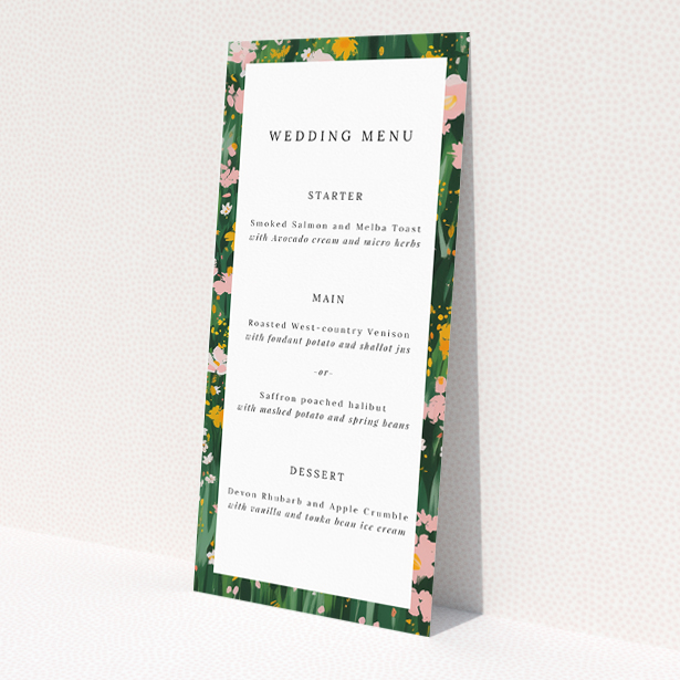 Springfield Wildflower Wedding Menu - embracing the beauty of spring with lush greenery and cheerful wildflowers. This is a view of the front