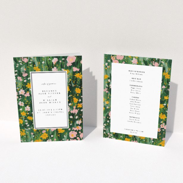 Vibrant Springfield Wildflower Wedding Order of Service Booklet. This image shows the front and back sides together
