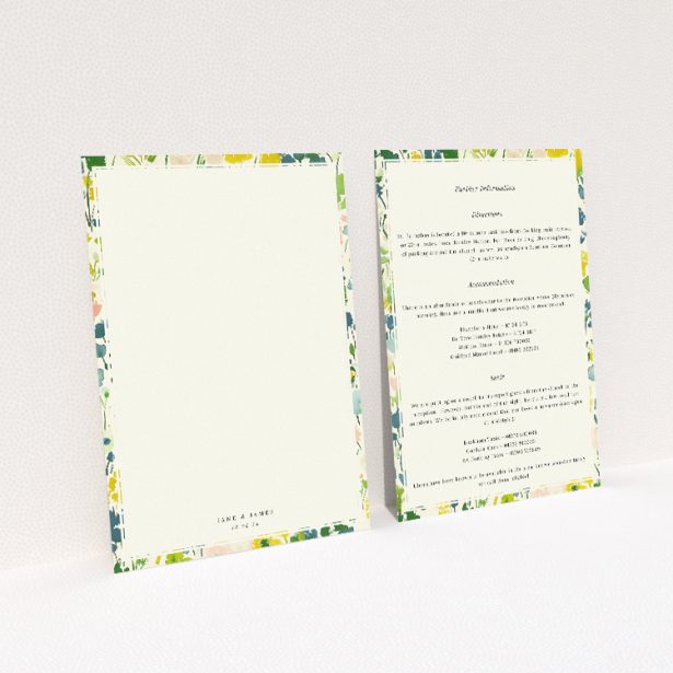 Springtime Florals wedding information insert card with delicate watercolour florals in a pastel palette. This image shows the front and back sides together