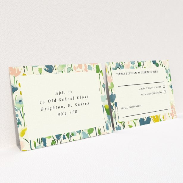 Springtime Florals RSVP card - Pastel watercolour florals and clean cream panel for wedding response card. This is a view of the back